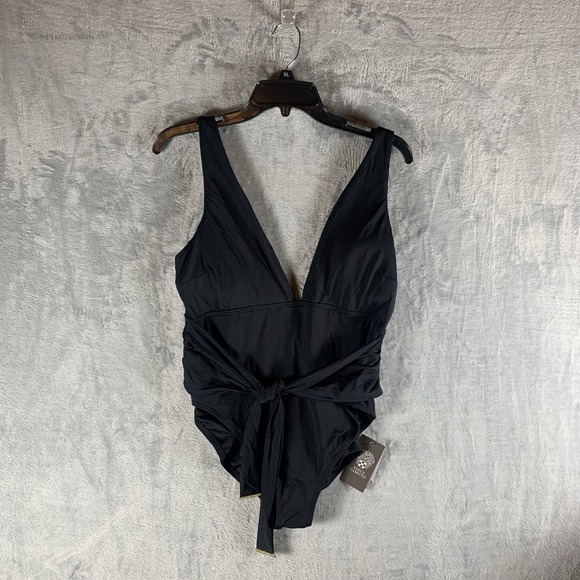 Vince Camuto Other - Vince Camuto Swimsuit Womens 14 One Piece Plunge Black Wrap Tie Waist NWT